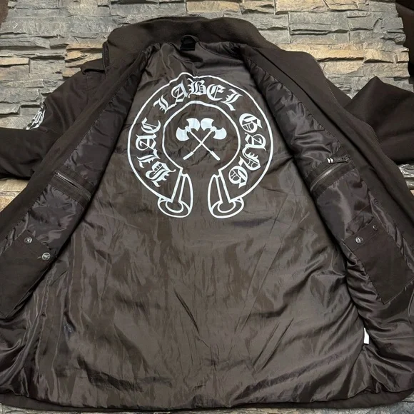 Vintage Y2K Blac Label Jacket Men’s Large Trench Military Graphic Brown Full Zip - Picture 3 of 15